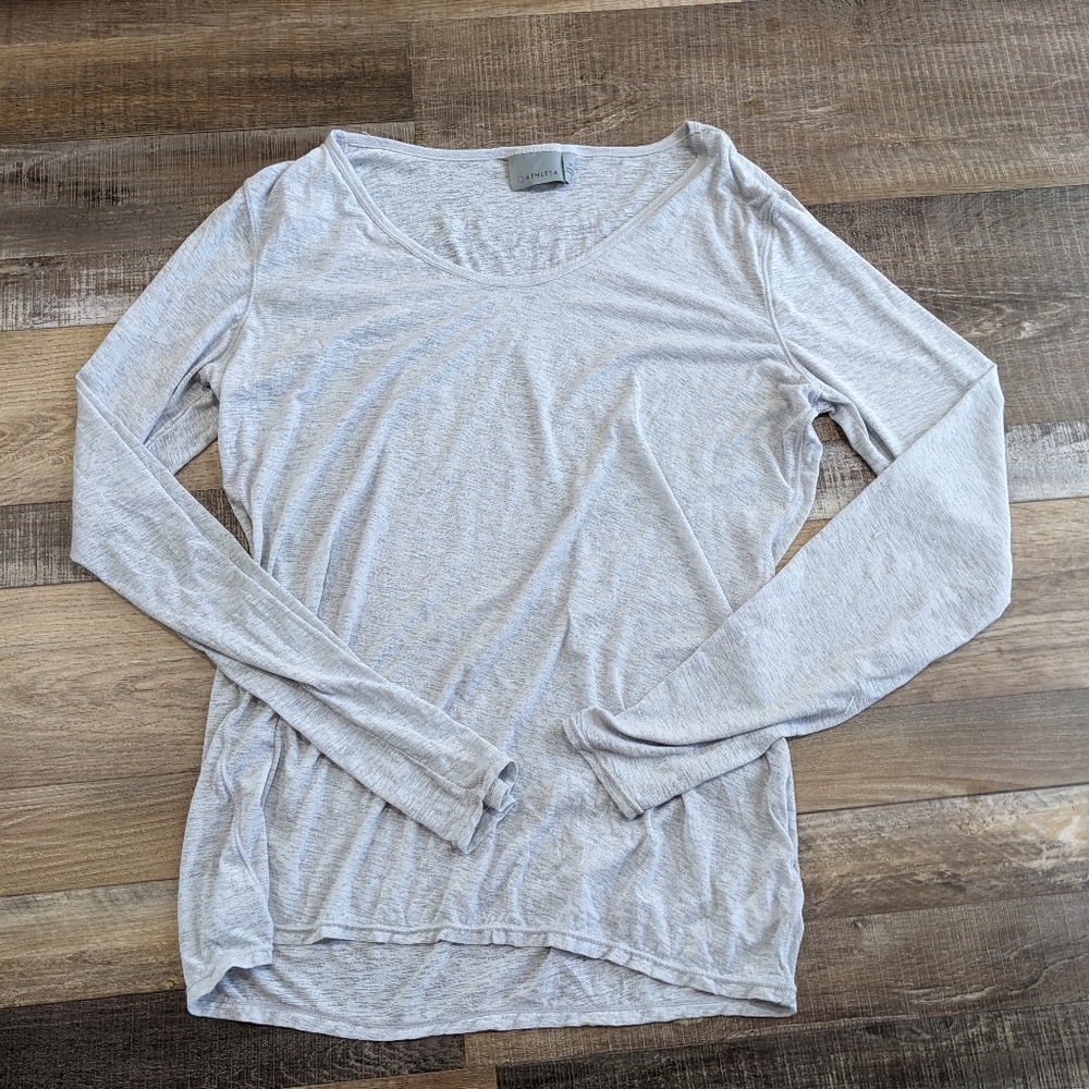 Athleta, sheer grey long sleeve, women's medium